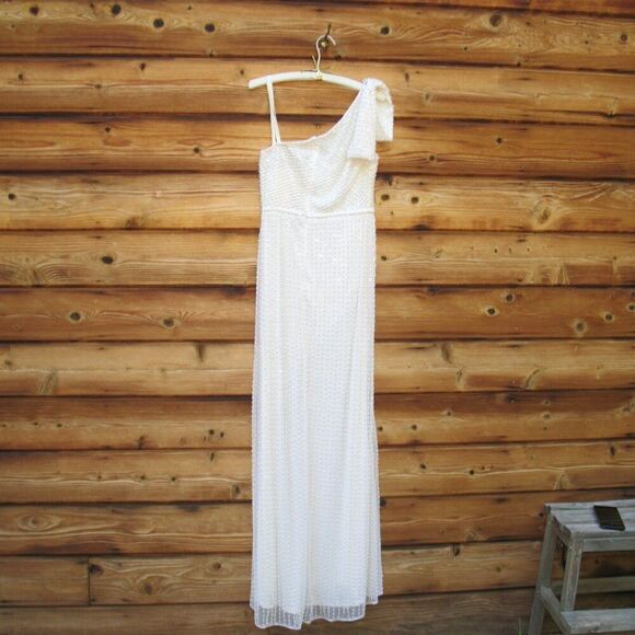 Mac Duggal 93735 Pearl Embellished Soft Tie One Shoulder Gown White - Picture 12 of 17